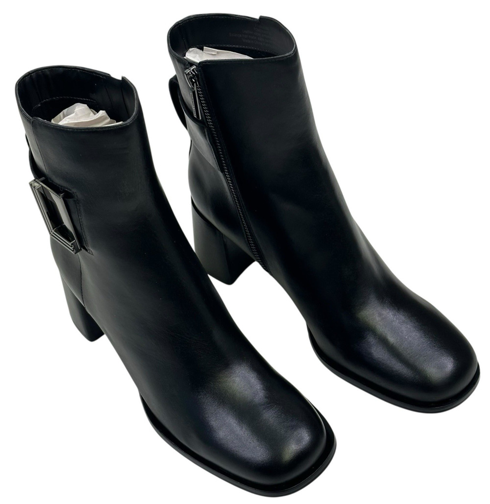 Karl Lagerfeld Paris Pomona Black Leather Ankle Boot Womens 9.5M Buckle New $199